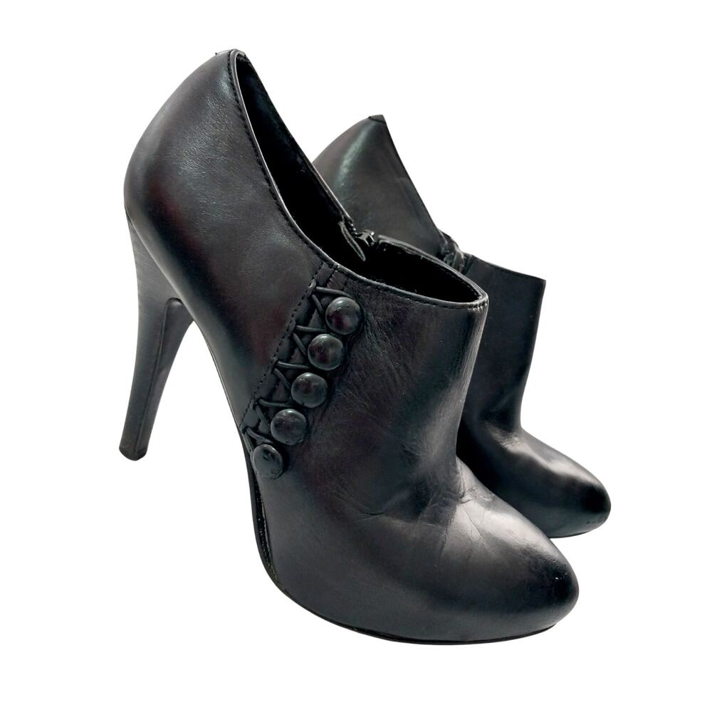 MPS! BLACK GENUINE LEATHER HIDDEN PLATFORM STILETTO HEELS, BOOTIES! SZ 7M